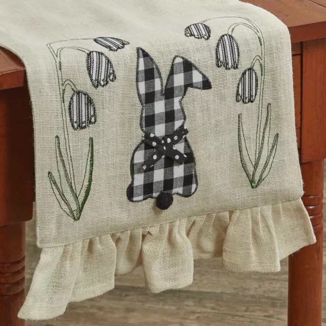 NEW BUNNY TABLE RUNNER COTTON TAILS Black Buffalo Check 42" x 14" EASTER SPRING