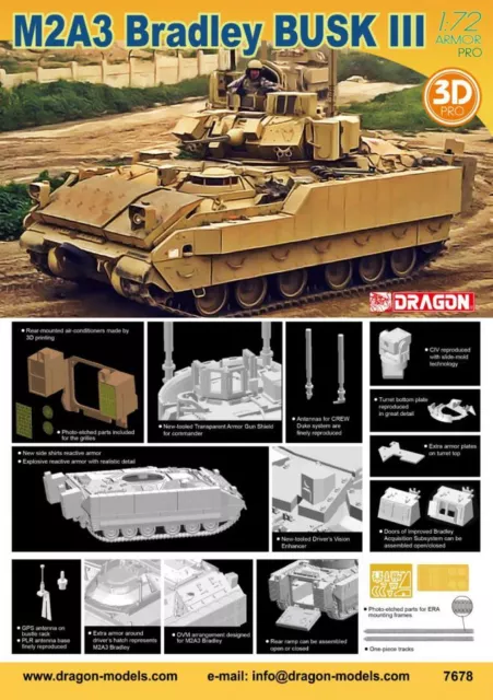 Dragon 1/72 Scale Armor 3D Pro M2A3 Bradley BUSK III Model kit - 7678