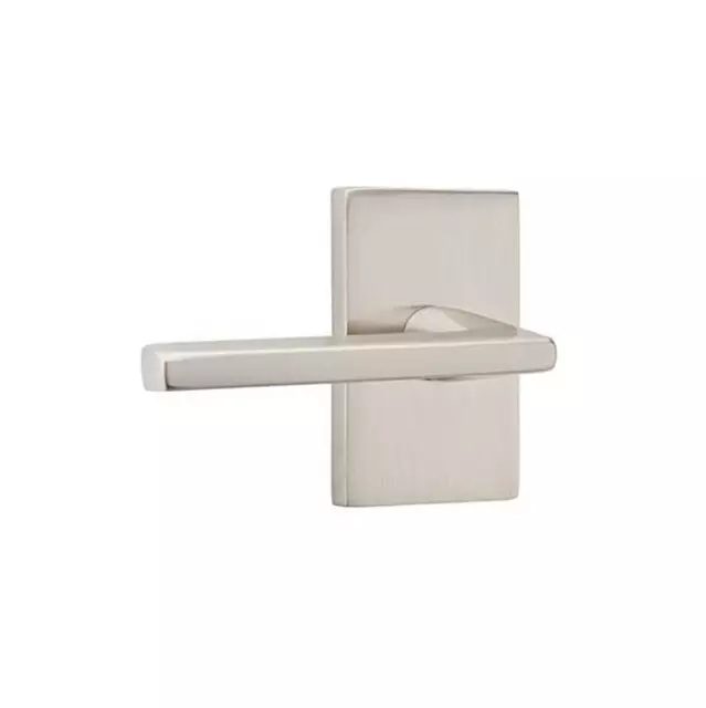 EMTEK Rectangular Rosette Privacy Modern Satin Nickel Door Lever 5212HLORHUS15