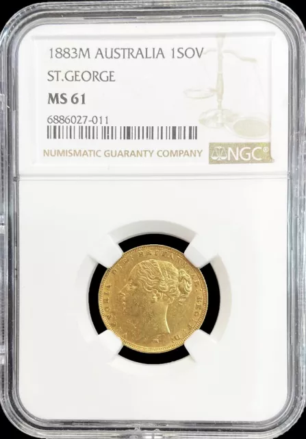 1883 M Gold Australia Sovereign 7.9811 Grams Young Head Coin Ngc Mint State 61