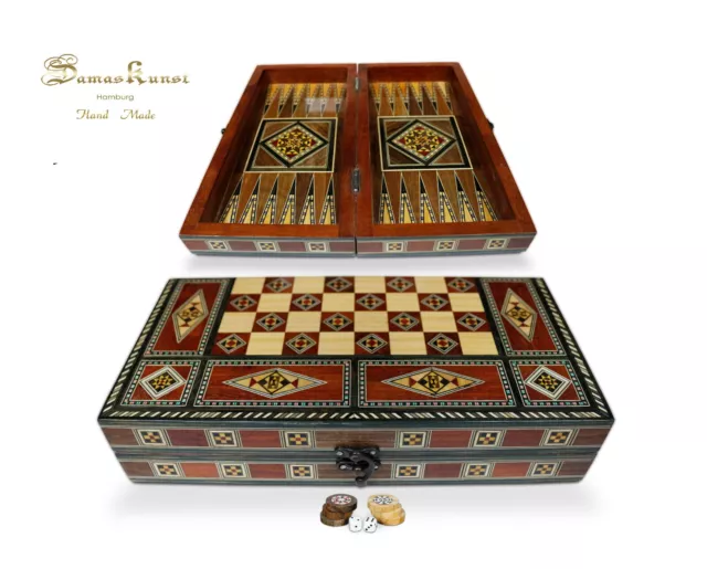 Holz Backgammon/Schach Brett inkl. Holz Steine BC311