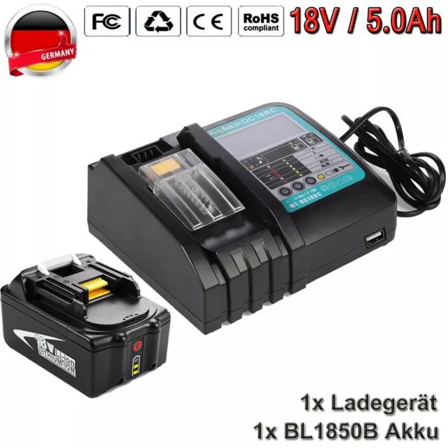 18V 5,0Ah Akku für Makita BL1850B BL1830 BL1860 DMR115 DMR112 + DC18RC Ladegerät