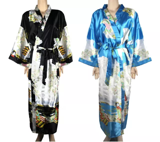Japanese Kimono Silk Bath Robe Dressing Gown Blossoms & Peacock Designs