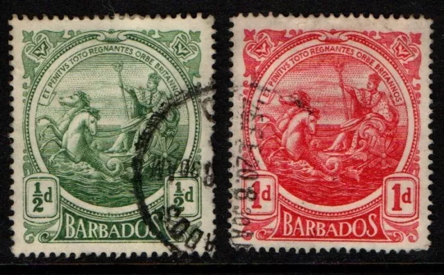 Barbados 1916 1919 Seal of the Colony ½d green, 1d red SG182-83 Used