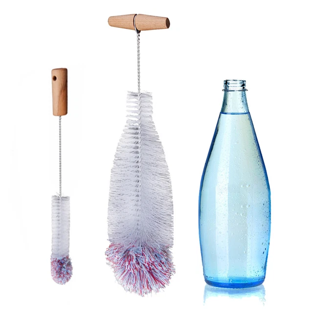 2pcs Wooden Handle Bottle Brush Home Kitchen For Cleaning Stainless Steel Rod