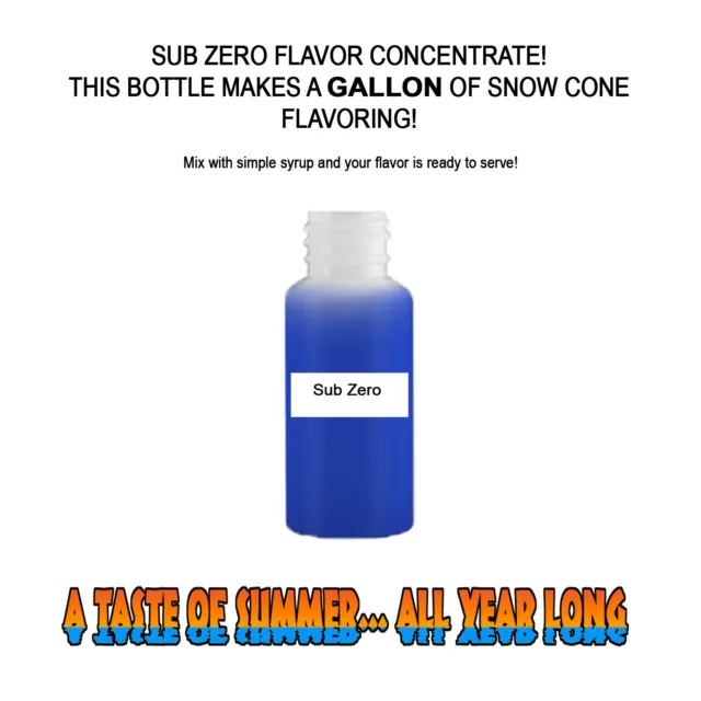 Sub Zero Mix Snow Cone/Shaved Ice Flavor Concentrate Makes 1 Gallon