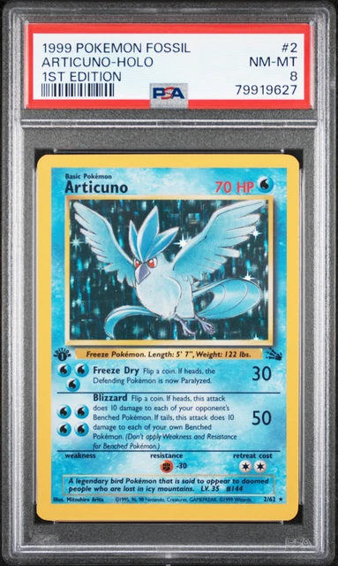 1999 Pokemon Fossil #2 Articuno-Holo 1st Edition PSA 8 NM-MT