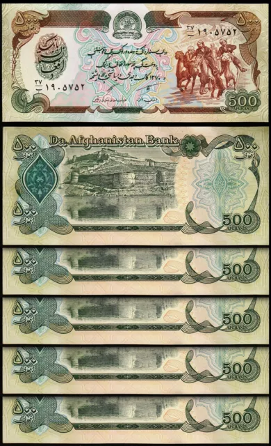 Afghanistan 500 Afghanis 1991, UNC, 5 Pcs LOT, Consecutive, P-60c