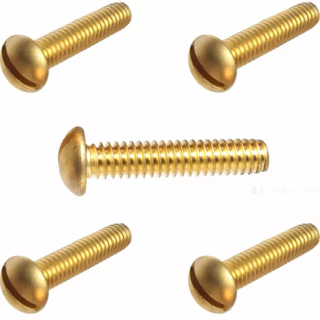 10-32 x 1" Vintage Solid Brass Round Head Machine Screws Slotted Drive - Qty 25