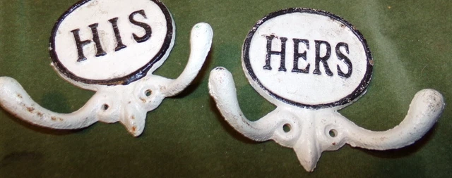 His & Hers Double Wall Hooks Cast Iron Towel Coat Key Hanger Black and White