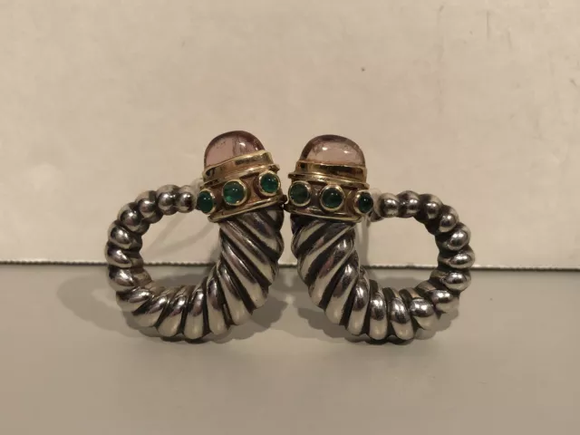 Boucles d'oreilles à câble classique David Yurman 14K avec pierres précieuses EXTRÊMEMENT RARE ! 2