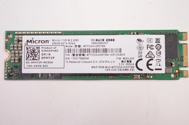 PHY2P Dell 256gb Sata 6gb M.2 2280 Ssd Drive I7373-5558GRY-PUS I7375-A446GRY