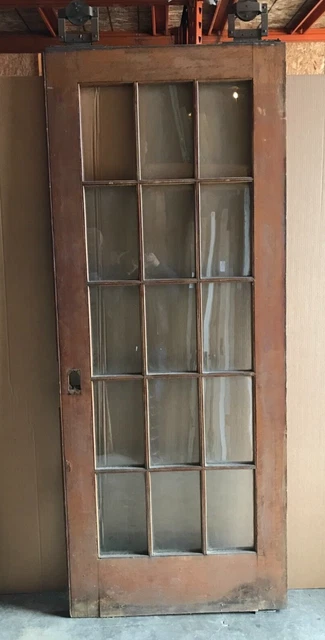 Antique Pair 15 Lite Wood 37x90 French Pocket Doors Room Divider Old VTG 239-23B 19