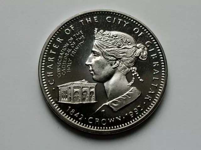Gibraltar (British) 1992 1 CROWN Coin with Queen Victoria for 1842 City Charter