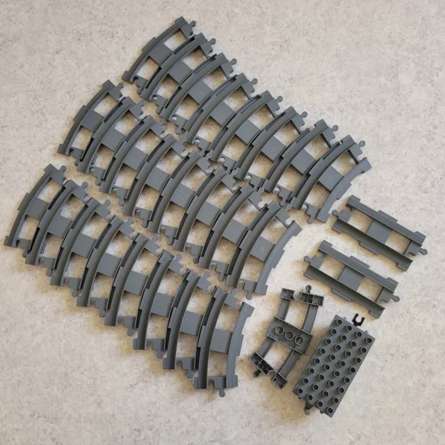 Lego Duplo Train Track Grey 25 Curved Pieces 2 Straight - Make 2 Circular Tracks