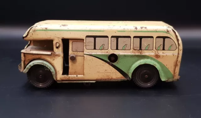 Vintage English 1950s Wells Brimtoy Pocketoy Coach Wind-Up Tin-Plate Motor Coach