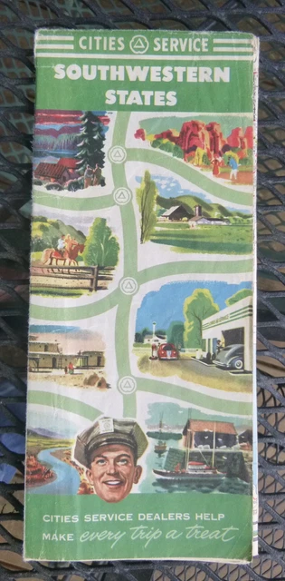 1950 Southwestern United States road  map Cities Service oil gas route 66