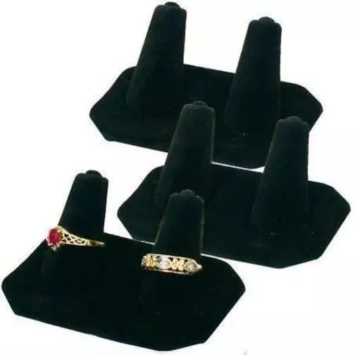 3 Displays Double Ring Black Velvet Jewelry Showcase