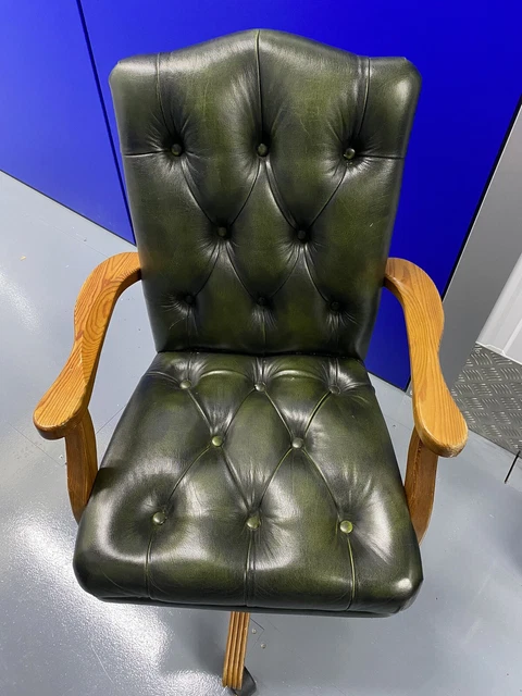 Green leather Chesterfield Gainsborough Swivel chair x2 available