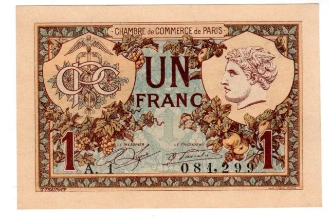 France Chambre De Commerce De Paris 1 Franc 1920 1922 Billet De Nécessite Neuf