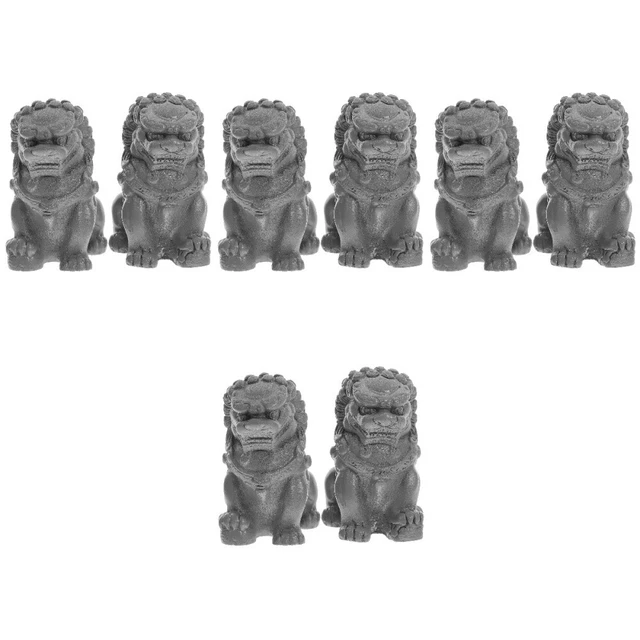 4 Pairs Ornement De Lion Pierre Statues Gardien Chinois Bonsaï Décor