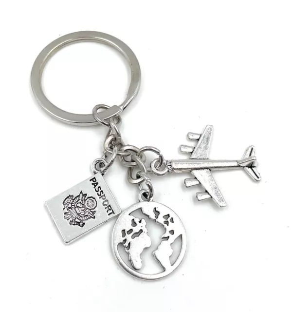 Aircraft Globus Passport Travel Key Ring Made of Metal Lucky Charm Silver