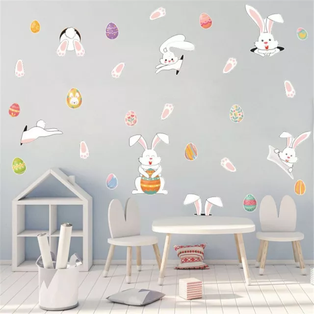 Bunny Rabbit Eggs Happy Easter Home Decals Window Sticker Easter Wall Stickers