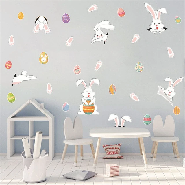 Bunny Rabbit Eggs Happy Easter Home Decals Window Sticker Easter Wall Stickers
