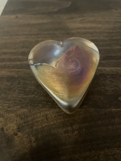 Vintage Robert Held Iridescent Art Glass Heart Paperweight Hand-Signed