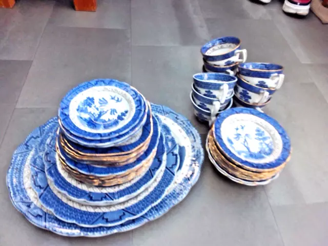 Booths Blue Real Old Willow gold and brown Choices of Plates Cups Saucers.