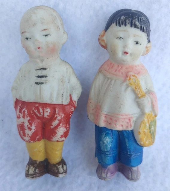 Antique Old Vintage Bisque Porcelain Doll Asian Japanese Children Boy Girl Japan