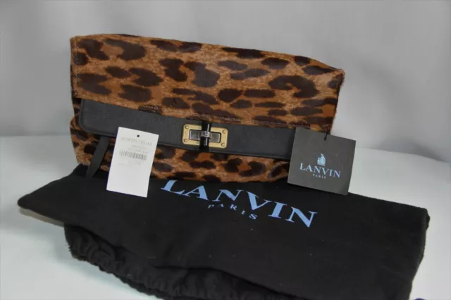 New with Tags Lanvin Leopard Calf Fold Over Clutch. Stunning RARE Leopard Print