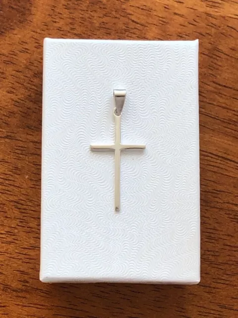 Plain Thin Cross Pendant 925 Sterling Silver Mens Womens 26mm(1.02")/33mm(1.30")