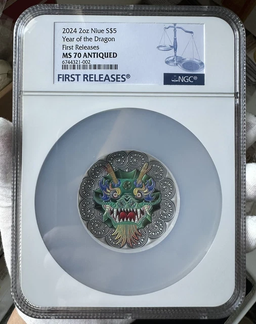 NGC MS70 FR DRAGON Mandala Art 2Oz Silver Coin 5$ Niue 2024 Year of Dragon