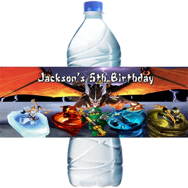 (10) Personalized LEGO NINJAGO Glossy Water Bottle Labels, Party Favors, 2 Sizes
