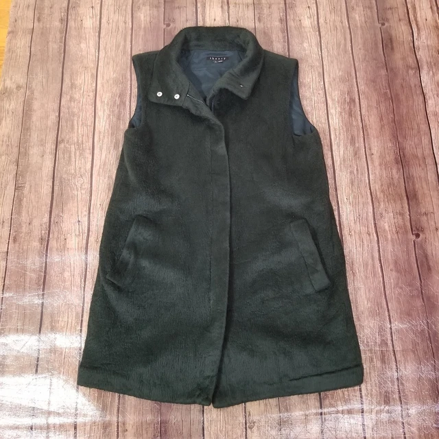 Theory Womens Vest Dark Green L Large Visterna Faux Fur Full Zip Pockets Theory Womens Vest Dark Green L Large Visterna Faux Fur Full Zip Pockets