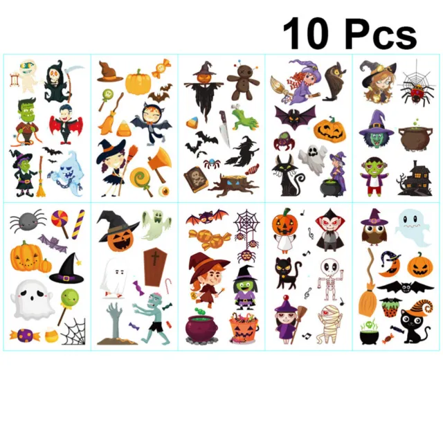 10 Pcs Funny Stickers Pumpkin Temporary Tattoos Waterproof Halloween Child Body
