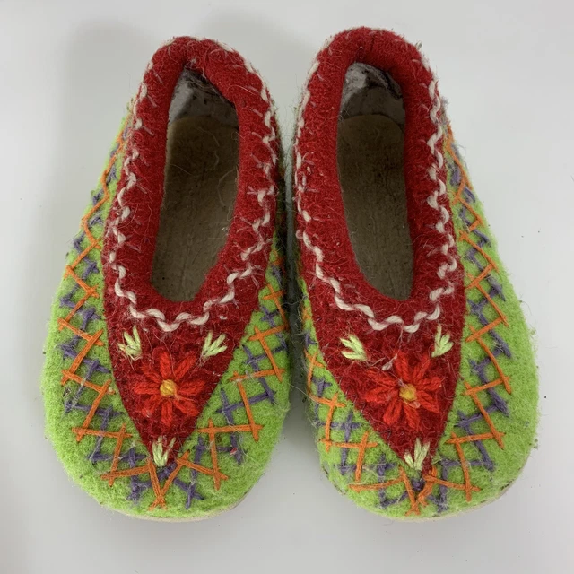 Polish Slippers Wool Poland Toddler Green Floral  Wool Poland Waldorf