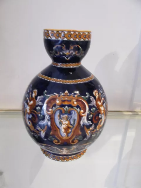Gorgeous Gien faience large pitcher for cider blue renaissance pattern 1960