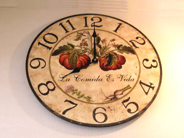 🍂Unique "Food Is Life" Spanish ~ Italian Kitchen Wall Clock ~ 14.5" Diameter