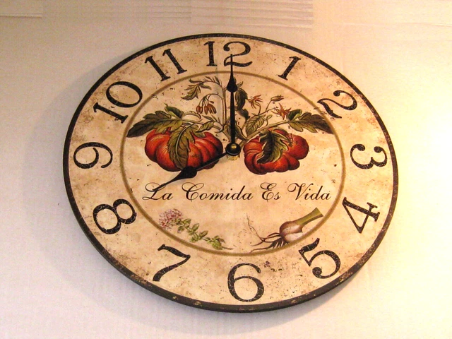 🍂Unique "Food Is Life" Spanish ~ Italian Kitchen Wall Clock ~ 14.5" Diameter