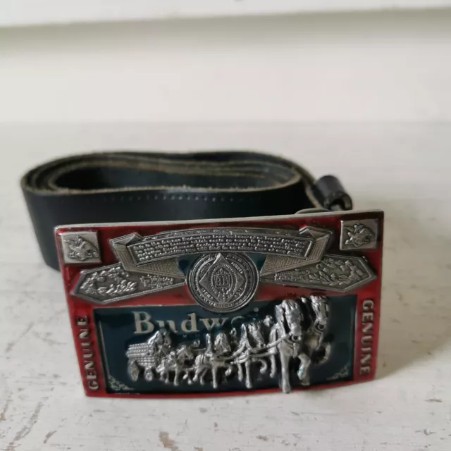 1990s Budweiser Clydesdales Belt Buckle & Leather Belt Vintage Made In USA