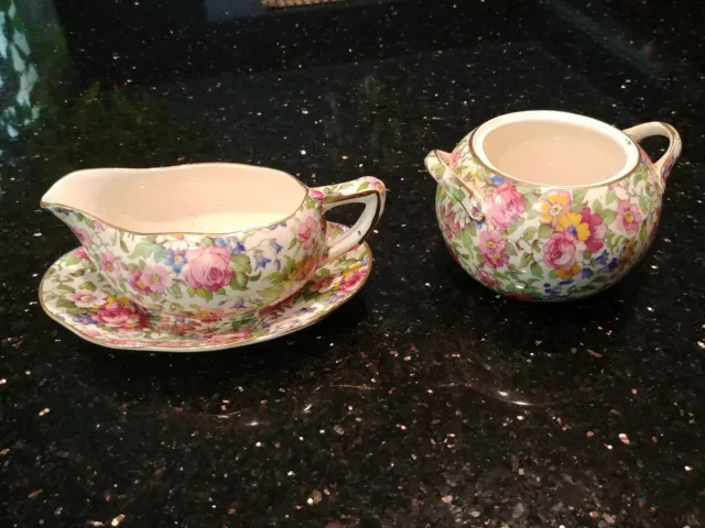 Vintage Floral Royal Winton - Summertime Chintz - Creamer & Open Sugar Bowl