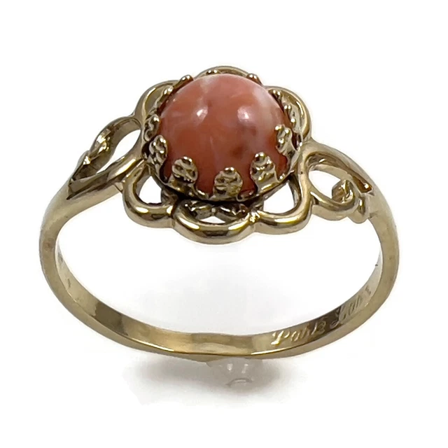 Park Lane Gold Tone Orange Marble Stone Cabochon Openwork Bezel Ring Size 6.5