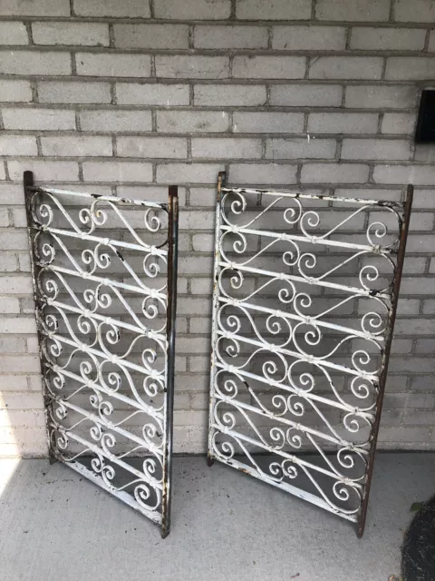 Two (2) Victorian Wrought Iron Balustrade Sections 19th Century Railing Fence