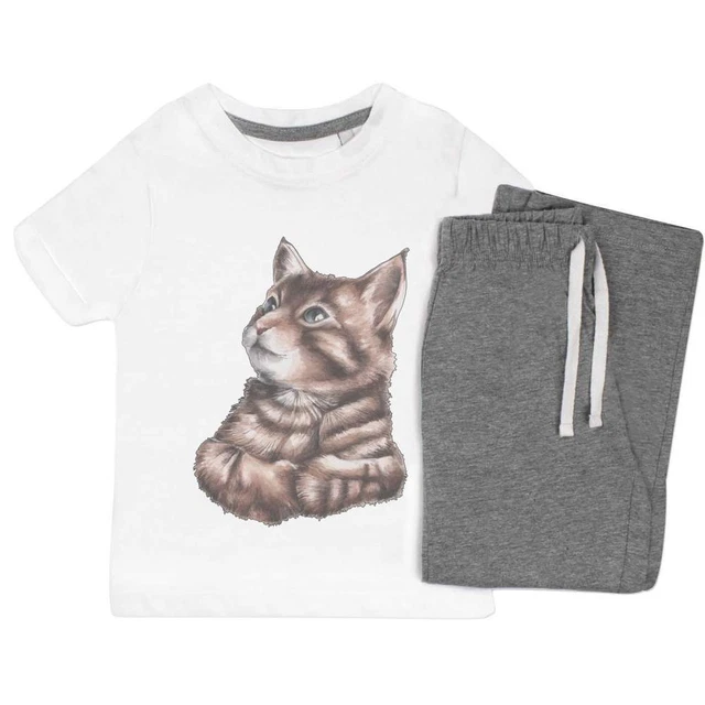 'Sitting Cat' Kids Nightwear / Pyjama Set (KP034531)