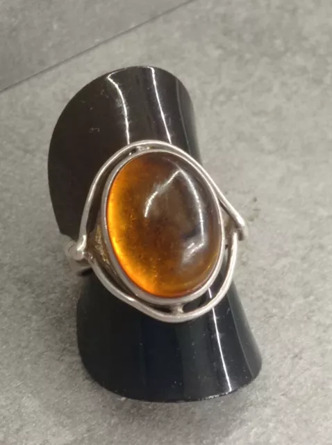 Bague En Argent Et Ambre Taille 52 Ref07338J