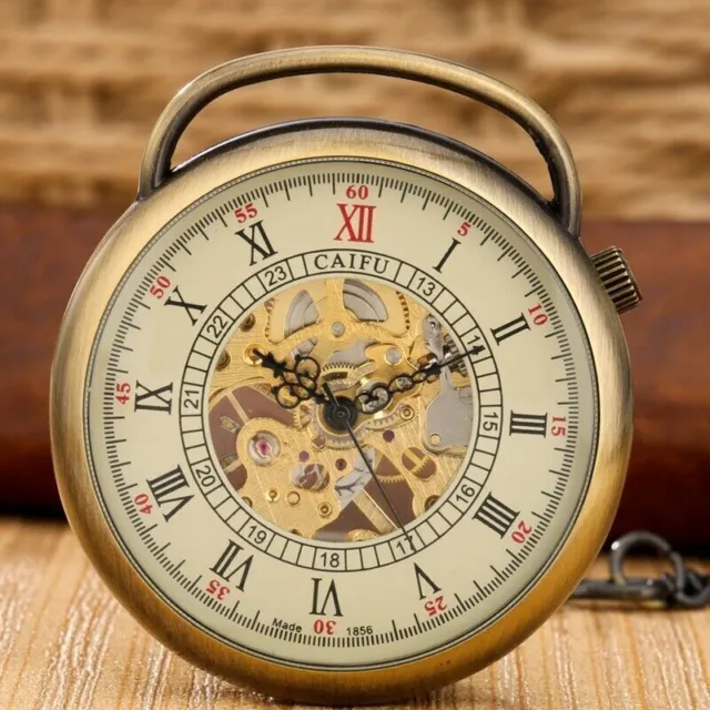 Steampunk Hand Winding Mechanical Skeleton Pocket Watch Vintage Pendant Chain