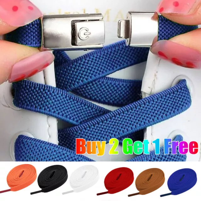 No Tie Elastic Shoe Laces Quick Lock Multicolored Flat Shoelaces Kids Adult UK