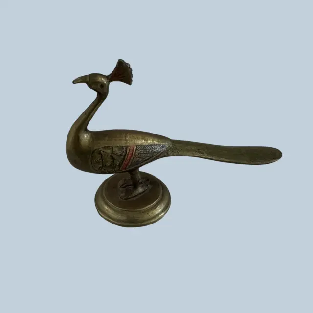 Vintage Mid Century India Cast Brass Peacock Bird Figurine